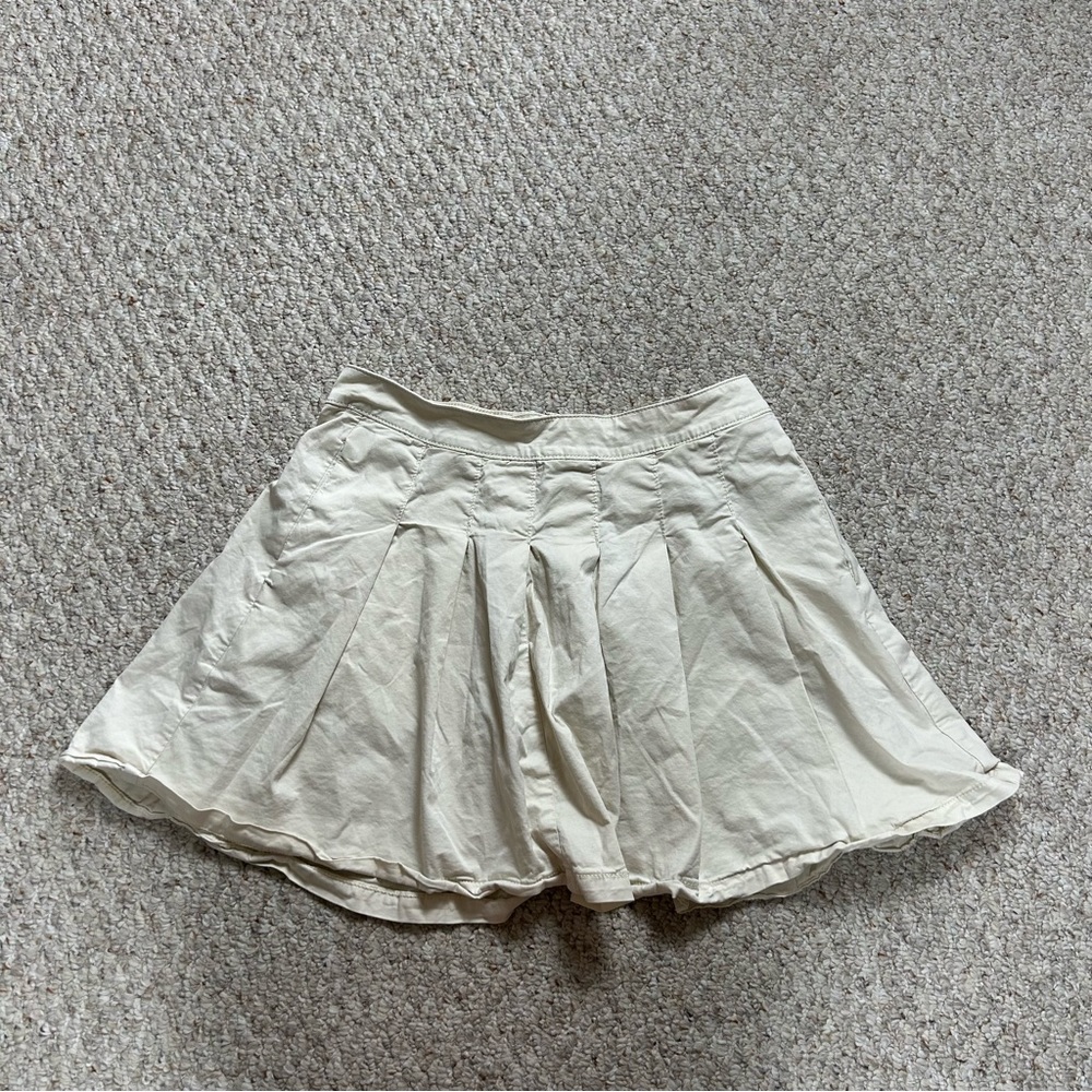 American Eagle Tan Pleated Skirt Womens 6 Regular High Rise Stretch Back Zipper